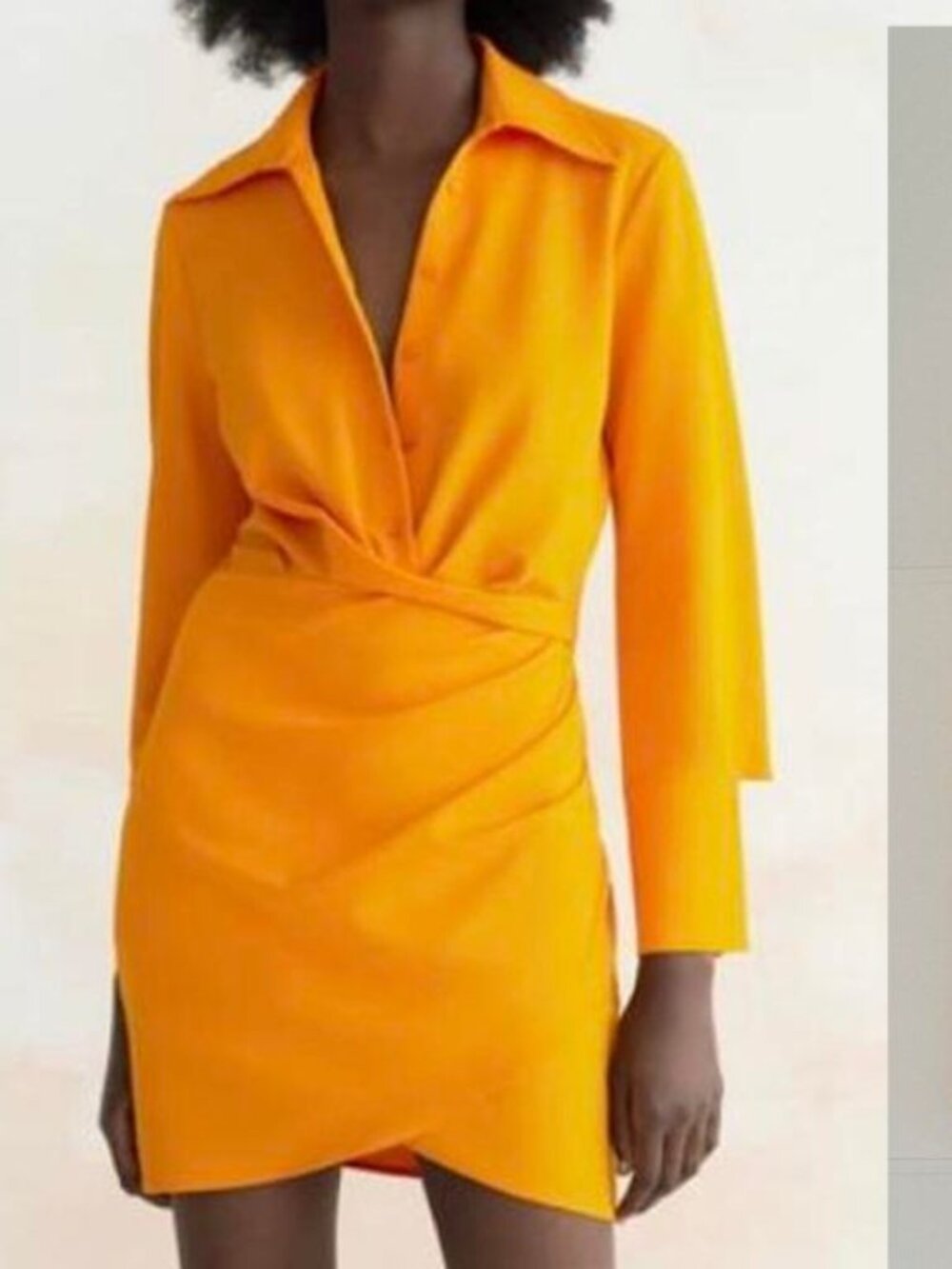 Zara - Draped Short Dress with Ruching 4437/094 | Small | Orange Tangerine - Picture 10 of 14